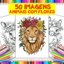 Animais Floridos 50 Ilustra��es para Colorir